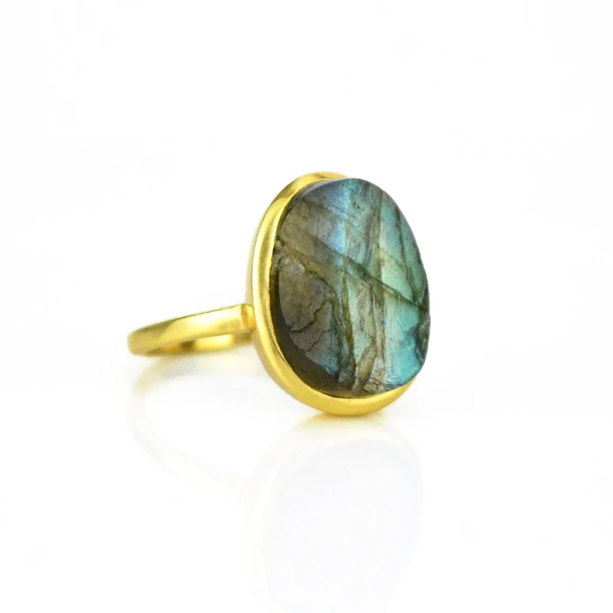 Rough Cut Teardrop Shaped Statement or Stacking Ring, Bezel Set Raw Stone, Sterling Silver or Gold Vermeil (Labradorite)