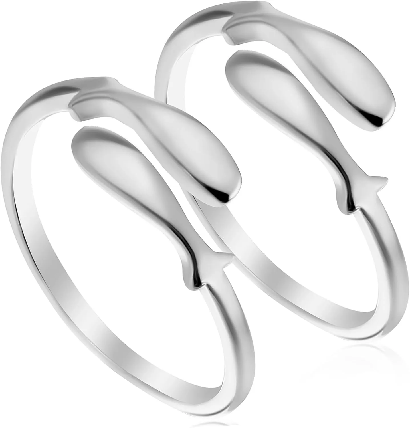 SAFIGLE Fashionable Fish Ring Set Sterling Silver Open Ring Mother Daughter Present