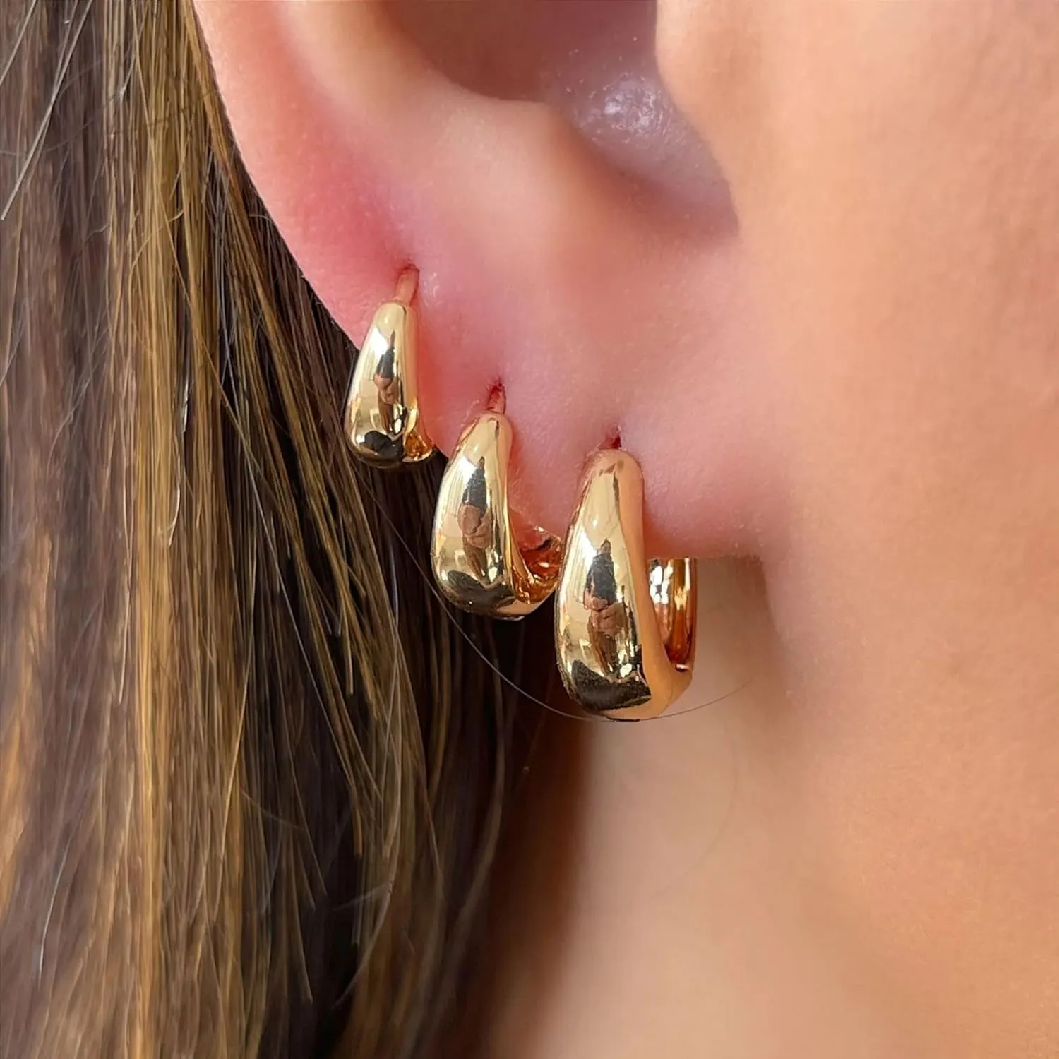 Silver Hoop Earrings for Women 3 Pairs Silver Earrings Set Twisted Huggie Hoops Earrings 14K Gold Silver Plated Lightweight Hypoallergenic Chunky Open Hoop Earrings Set Jewelry Gifts