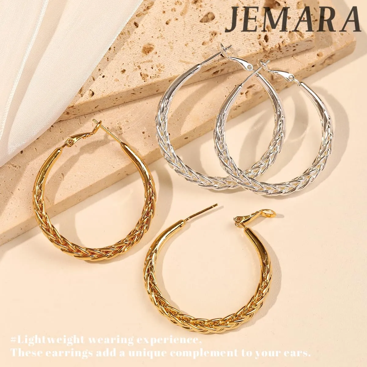 Silver Hoop Earrings for Women Trendy Hypoallergenic 925 Sterling Silver Post Hoop Earrings Lightweight Thick Twisted Large Silver Hoop Earrings 30/40/50MM
