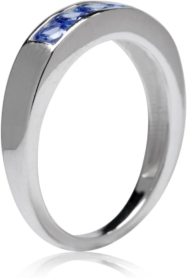 Silvershake 5-Stone White Gold Plated 925 Sterling Silver Journey Stackable Band Ring Jewelry for Women or Teens
