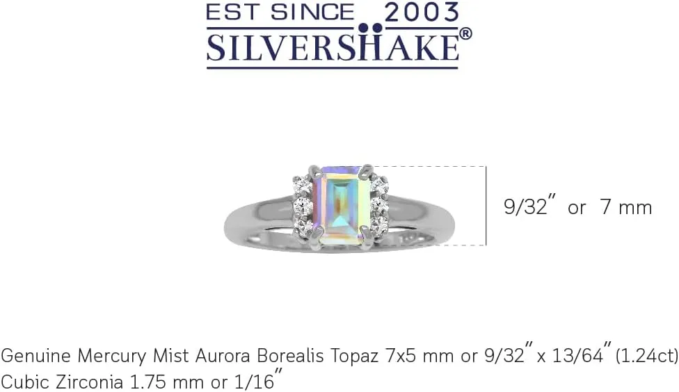 Silvershake 7X5mm Octagon Shape Gemstone White Gold Plated or Yellow Gold Plated 925 Sterling Silver Engagement Ring Jewelry for Women