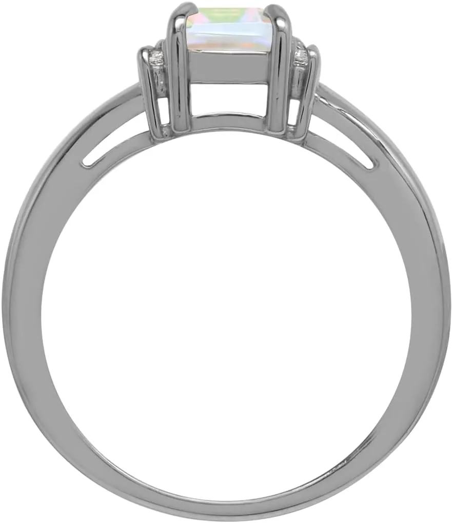 Silvershake 7X5mm Octagon Shape Gemstone White Gold Plated or Yellow Gold Plated 925 Sterling Silver Engagement Ring Jewelry for Women