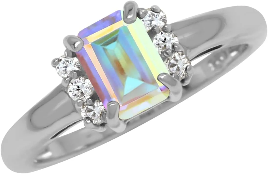 Silvershake 7X5mm Octagon Shape Gemstone White Gold Plated or Yellow Gold Plated 925 Sterling Silver Engagement Ring Jewelry for Women