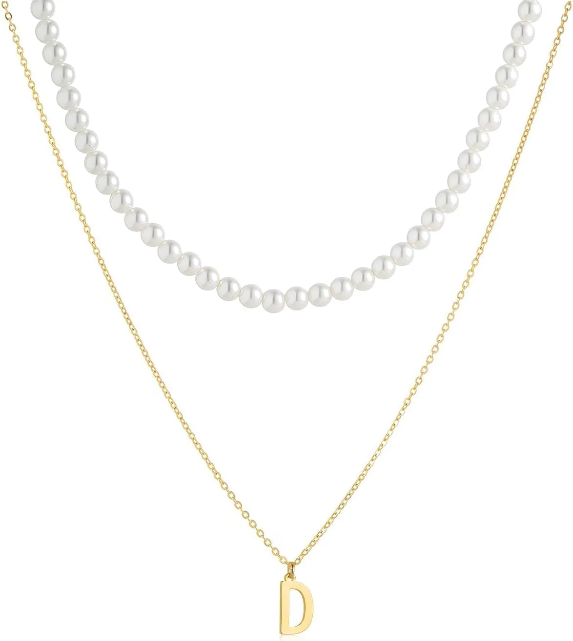 S.J JEWELRY Initial Pearl Necklace for Women 14K Gold Plated Letter Alphabet 26 A-Z Pendant Necklace Dainty Pearl Choker Necklaces Handmade Jewelry