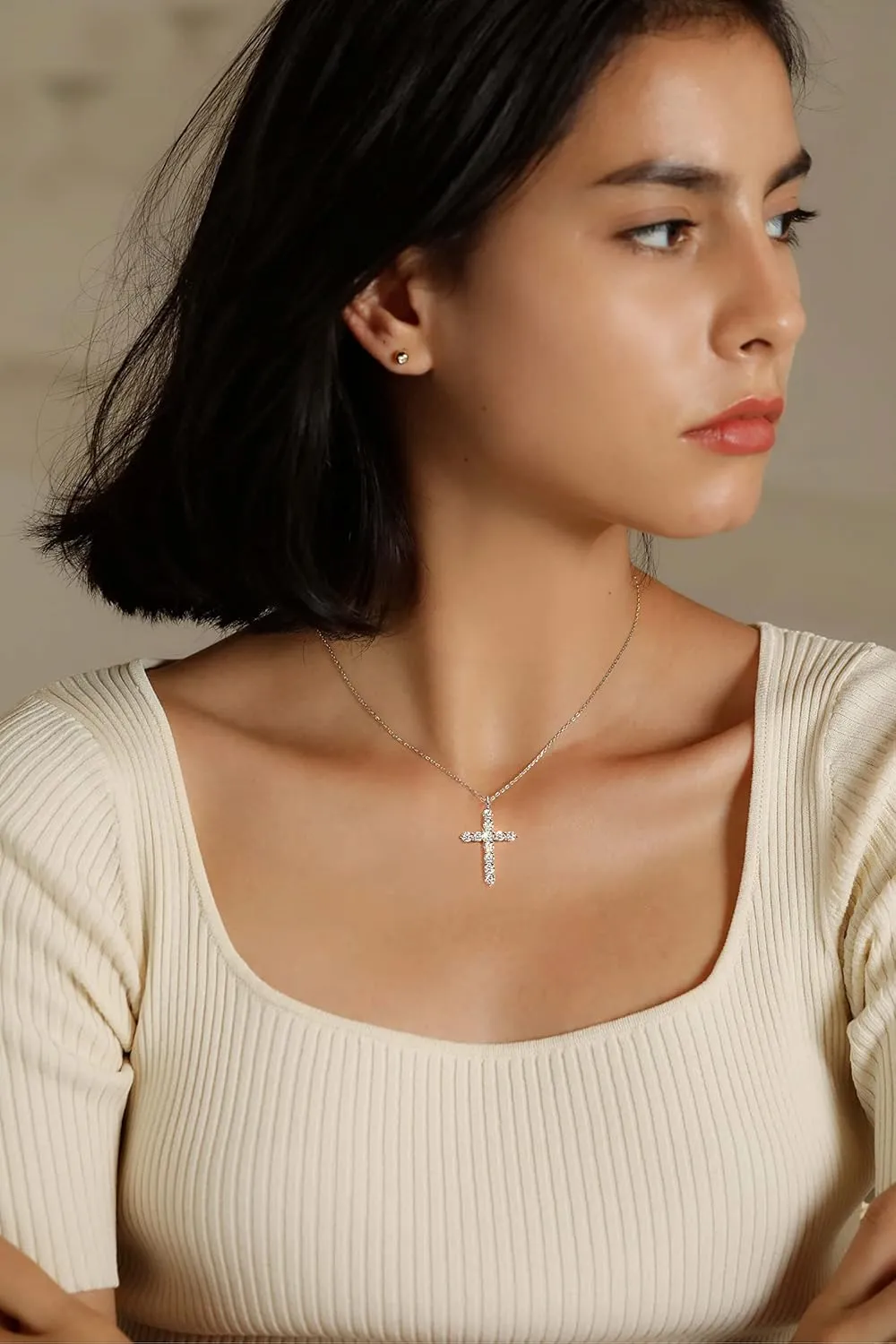 S.Leaf Cross Necklace for Women Sterling Silver Gold Birthstone Cross Chain Cubic Zirconia Necklaces Best Friend Birthday Gifts for Women Sister Mom Wife Her Friend Party