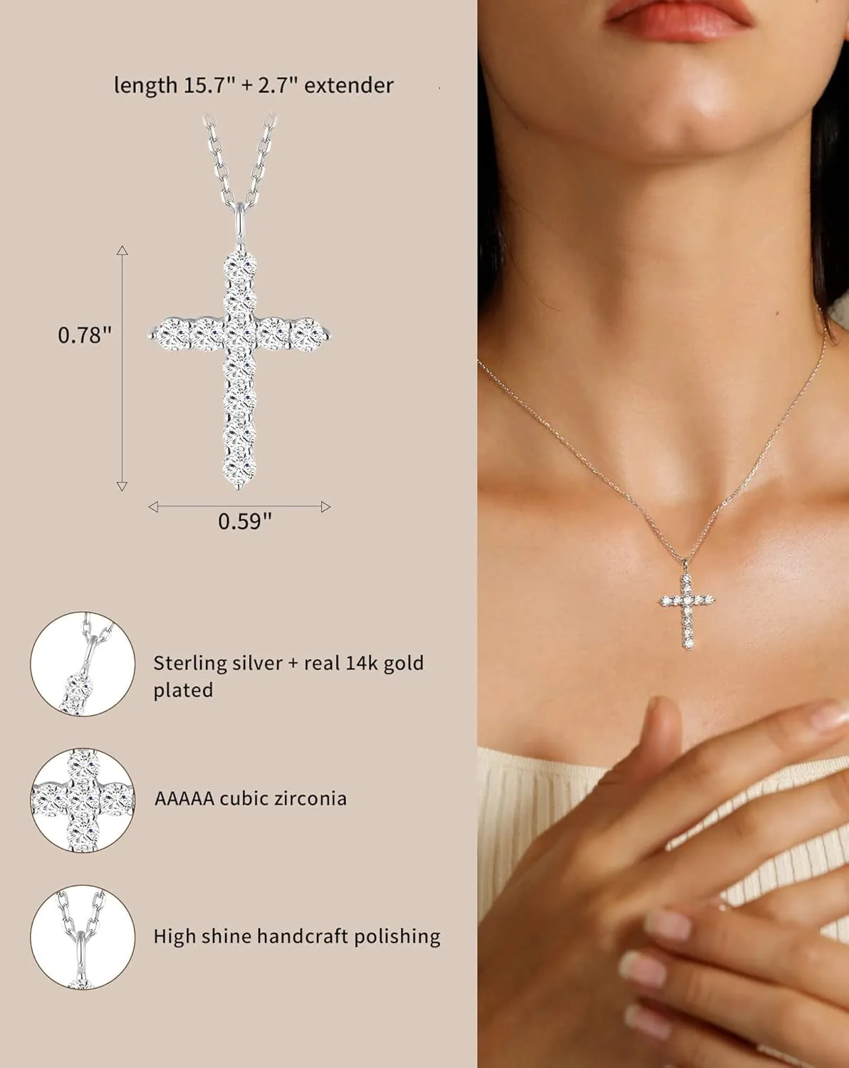 S.Leaf Cross Necklace for Women Sterling Silver Gold Birthstone Cross Chain Cubic Zirconia Necklaces Best Friend Birthday Gifts for Women Sister Mom Wife Her Friend Party