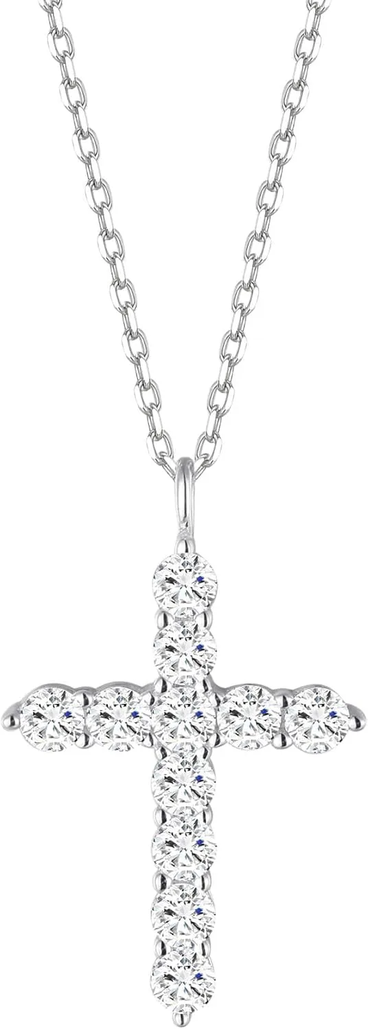 S.Leaf Cross Necklace for Women Sterling Silver Gold Birthstone Cross Chain Cubic Zirconia Necklaces Best Friend Birthday Gifts for Women Sister Mom Wife Her Friend Party