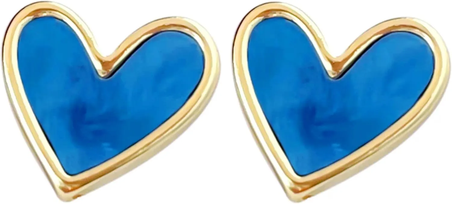 Small Heart Stud Earrings, Cute Hypoallergenic Dainty Stud Earrings for Women Blue