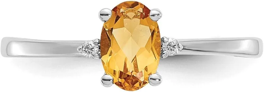 Solid 10k White Gold Genuine Diamond/Citrine Yellow November Gemstone Birthstone Engagement Ring (.016 cttw.)