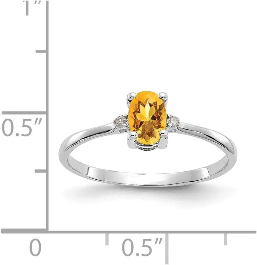 Solid 10k White Gold Genuine Diamond/Citrine Yellow November Gemstone Birthstone Engagement Ring (.016 cttw.)