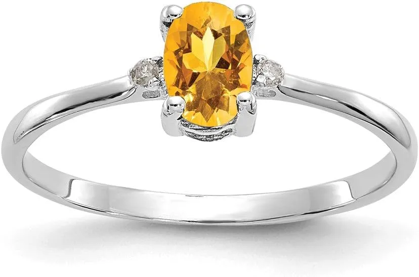 Solid 10k White Gold Genuine Diamond/Citrine Yellow November Gemstone Birthstone Engagement Ring (.016 cttw.)