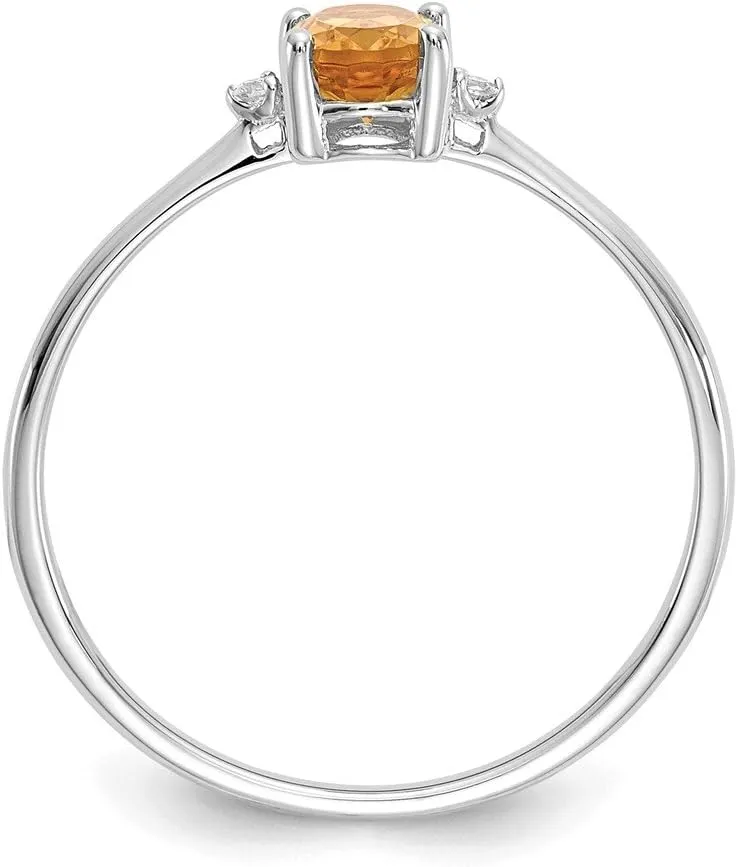 Solid 10k White Gold Genuine Diamond/Citrine Yellow November Gemstone Birthstone Engagement Ring (.016 cttw.)