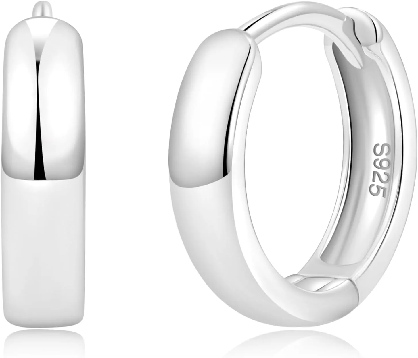 Solid S925 Silver Hoop Huggie Earrings|Wide Plain Hoops|Hypoallergenic|Ear Healing|Helix Cartilage Earlobe|Silver Plain Hoops|Classic Huggie Earrings