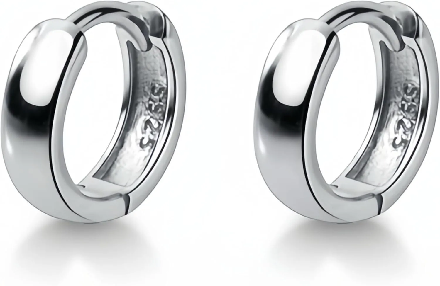 Solid S925 Silver Hoop Huggie Earrings|Wide Plain Hoops|Hypoallergenic|Ear Healing|Helix Cartilage Earlobe|Silver Plain Hoops|Classic Huggie Earrings