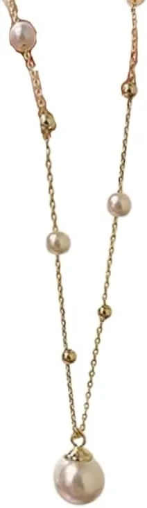 Spevert Dainty Pearl Necklaces for Women 14K Gold Plated Handmade Layered Pearl Pendant Tiny Chain Necklace