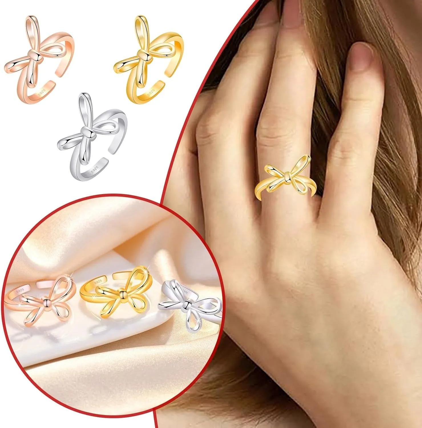 Spinner Fidget Statement Rings for Women,Sterling Silver Plated Adjustable Stacking Cubic Zirconia Stress Relieving Ring
