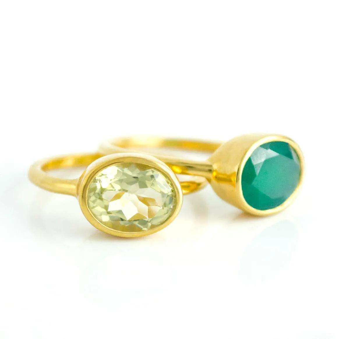 Stacking ring set, Lemon Quartz and Green Onyx oval gemstone ring set, May Birthstone ring and November stone rings set [cOMB]
