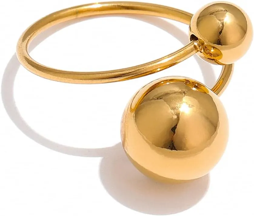 Stainless Steel Ball Adjustable Rings Women Statement Gold Metal Finger Rings