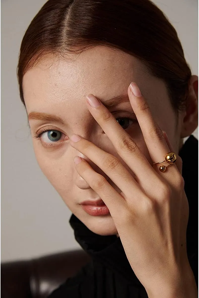 Stainless Steel Ball Adjustable Rings Women Statement Gold Metal Finger Rings