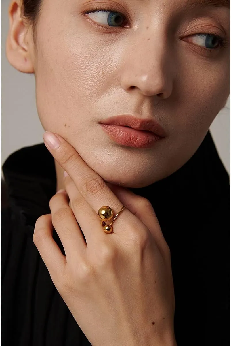Stainless Steel Ball Adjustable Rings Women Statement Gold Metal Finger Rings