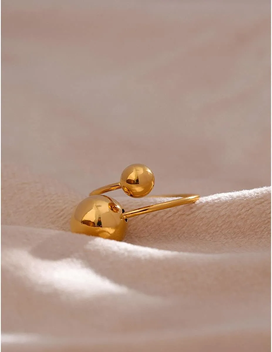 Stainless Steel Ball Adjustable Rings Women Statement Gold Metal Finger Rings