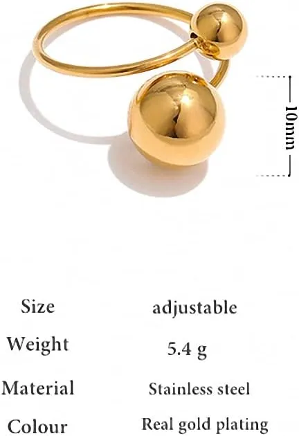 Stainless Steel Ball Adjustable Rings Women Statement Gold Metal Finger Rings