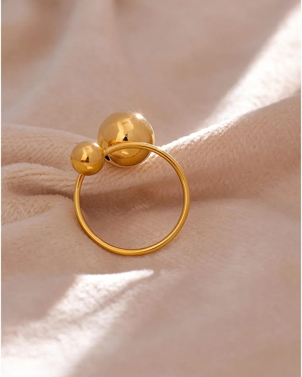 Stainless Steel Ball Adjustable Rings Women Statement Gold Metal Finger Rings