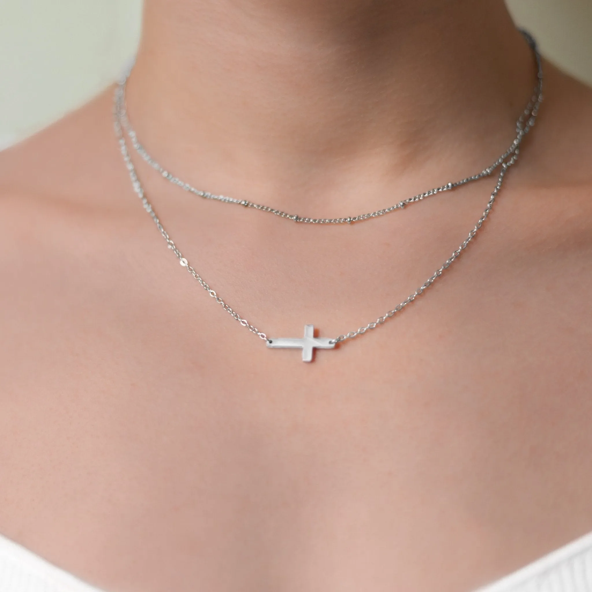 Stainless Steel Cross Layered Necklace