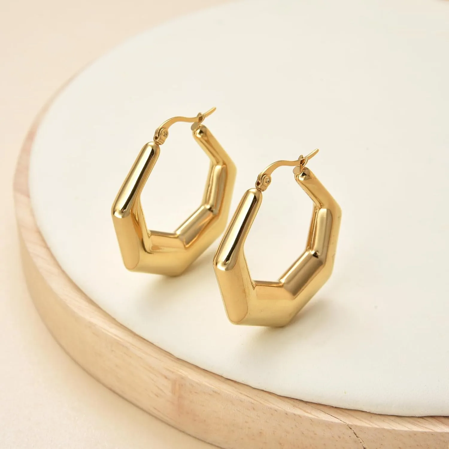 Stainless Steel Gold Large Hollow Hoops Earrings for Women,Minimalist and Chic Open hypoallergenic Earrings Lightweight Big Hoop Earring for Sensitive Ears