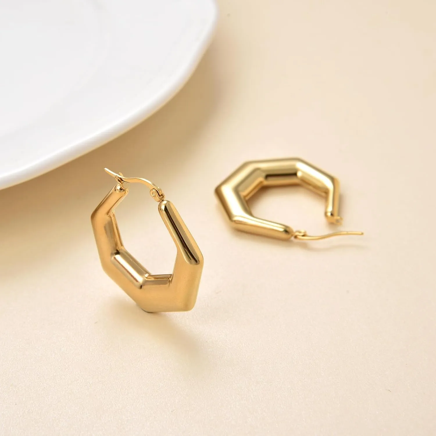 Stainless Steel Gold Large Hollow Hoops Earrings for Women,Minimalist and Chic Open hypoallergenic Earrings Lightweight Big Hoop Earring for Sensitive Ears