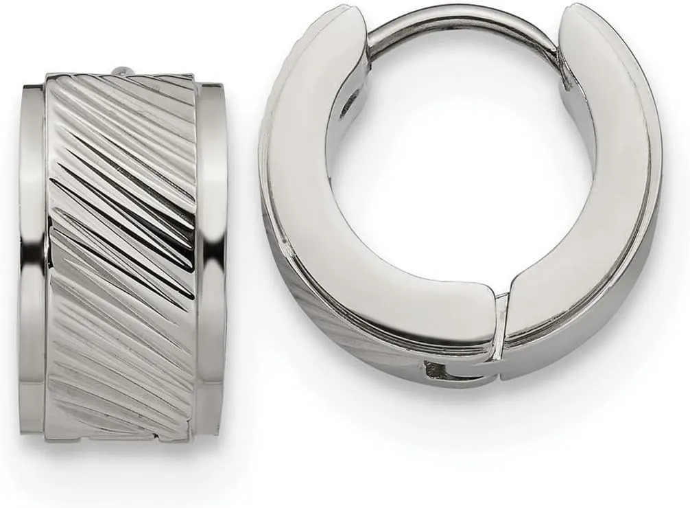 Stainless Steel Patterned Hinged Hoop Earrings 12x13mm Wide 7mm Thick-Hoop Earring for Women