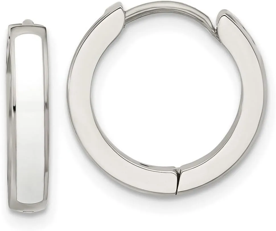Stainless Steel Polished White Enamel 2.90mm Hinged Hoop Earrings 15x16mm Wide 2.8mm Thick-Hoop Earring for Women