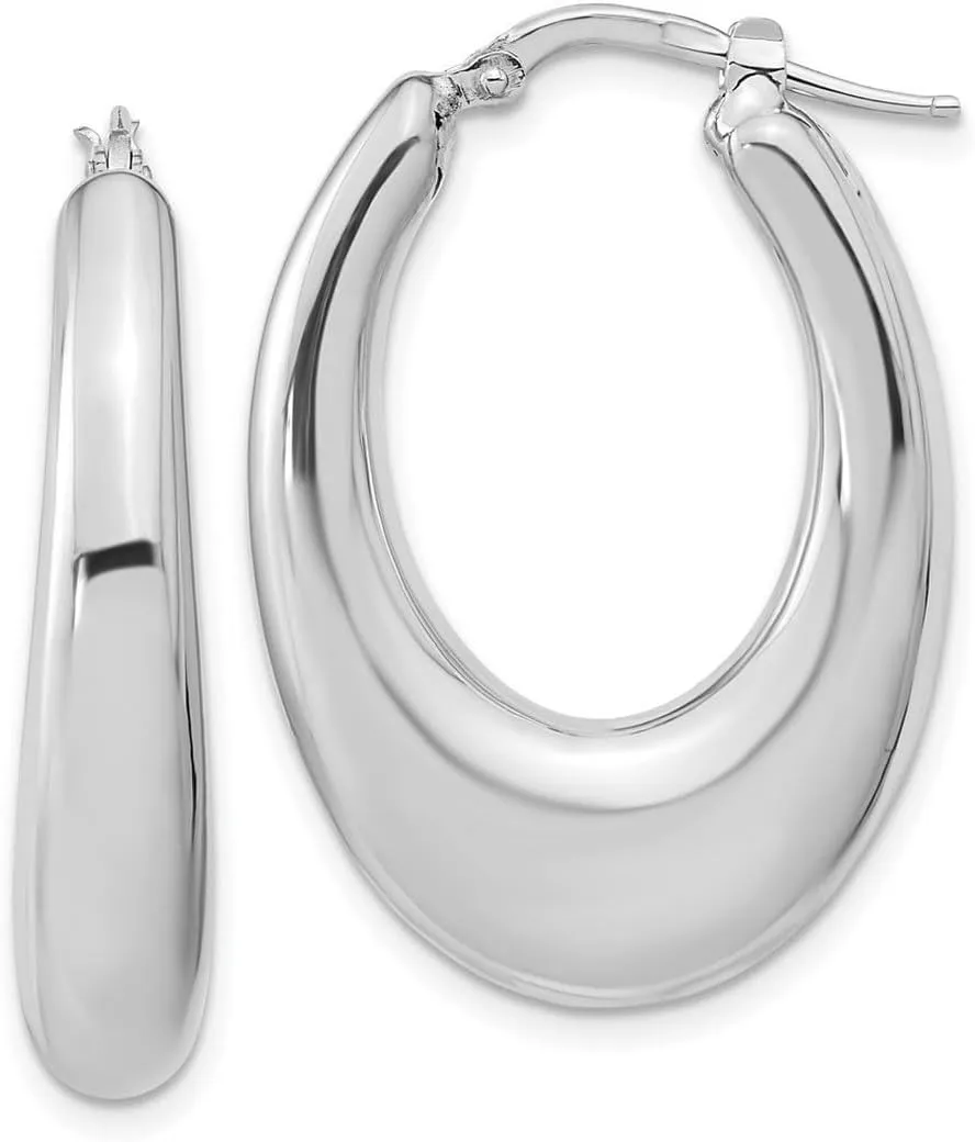 Sterling Silve Rhodium Plated Polished Hollow Oval Hoop Earrings 34.4x23.9mm Wide 6.82mm Thick-Hoop Earring for Women