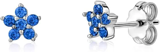 Sterling Silver Small Flower Stud Earrings for Women and Girls Simulated Birthstones 6mm