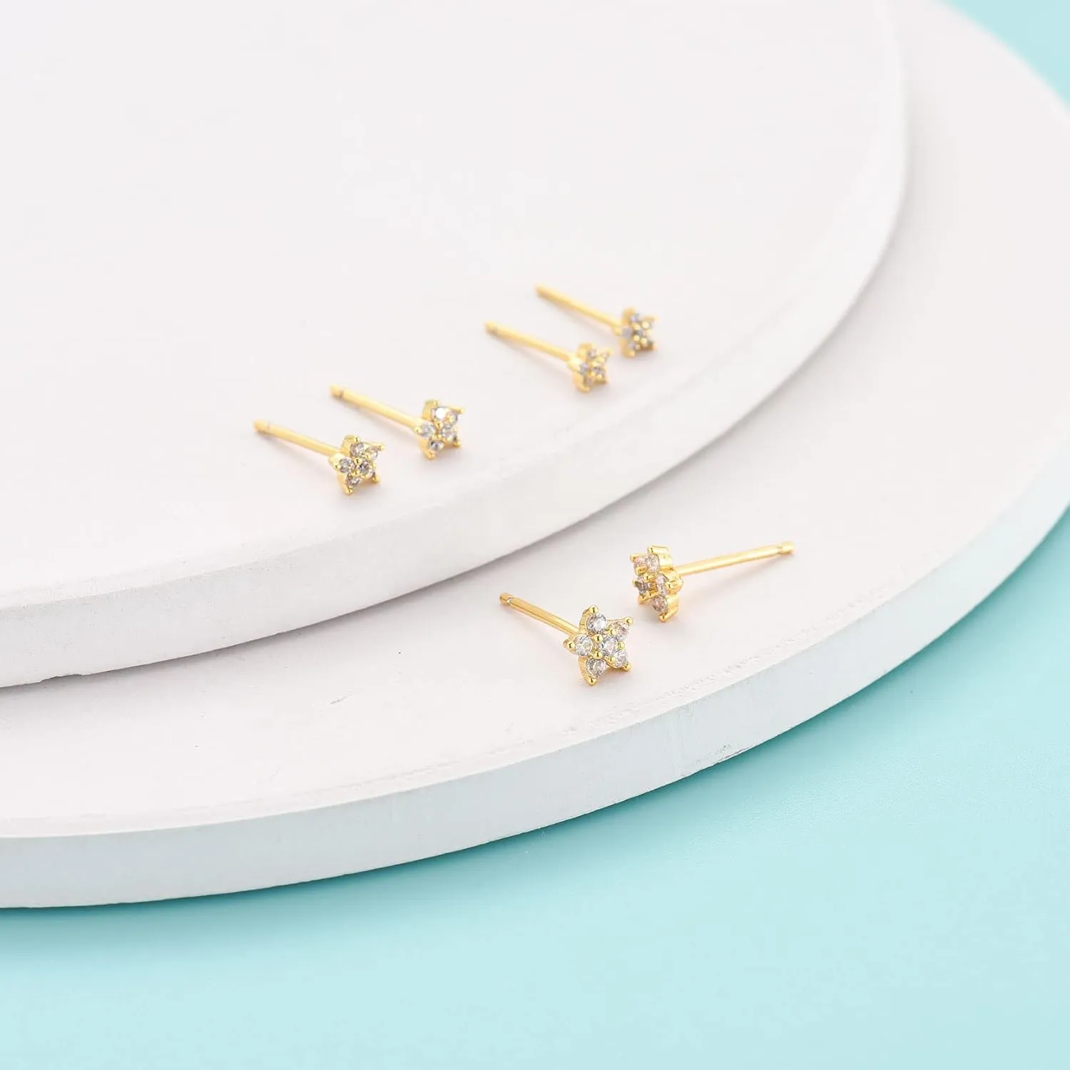 Sterling Silver Stud Earrings for Women, Tiny Flower Earrings Set, Small Cubic Zirconia Helix Earrings Dainty Tragus Cartilage Studs Cherry Blossom Ear Piercing Jewelry Gifts for Teens