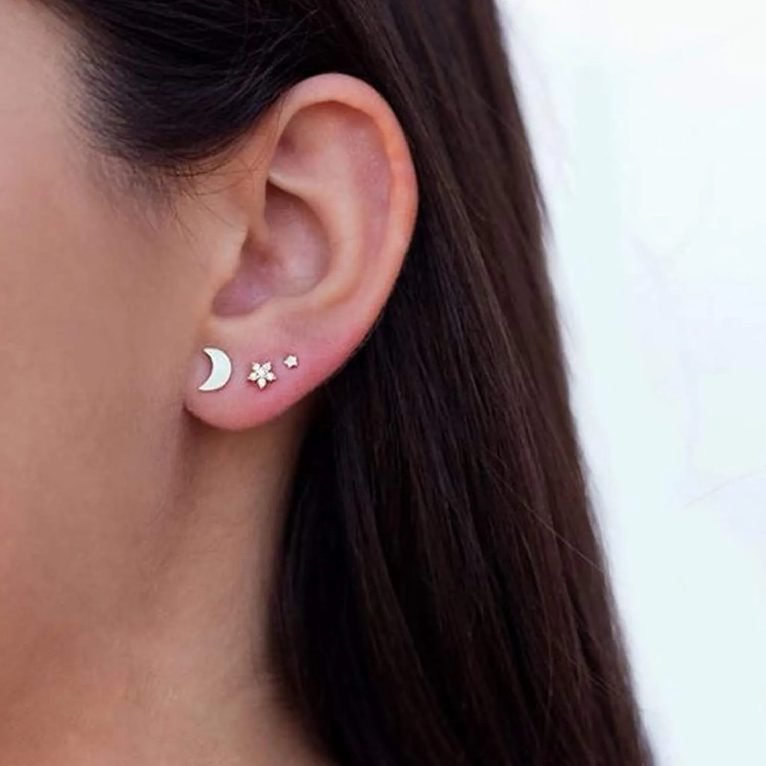 Sterling Silver Stud Earrings for Women, Tiny Flower Earrings Set, Small Cubic Zirconia Helix Earrings Dainty Tragus Cartilage Studs Cherry Blossom Ear Piercing Jewelry Gifts for Teens