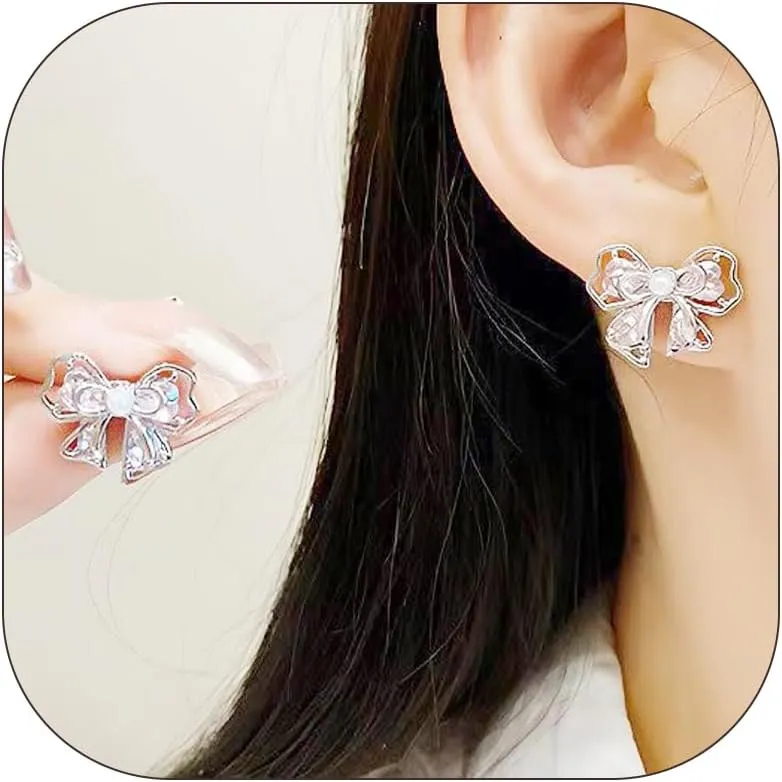 Stocking Stuffers Holiday Outfits for Women 2024 Pink Bow Earrings for Women Trendy Bow Stud Earrings Cute BowKnot Earrings Christmas Stocking Stuffers Jewelry Gifts