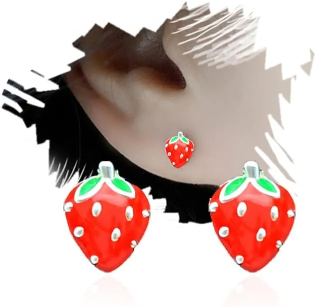 Strawberry Earrings for Women 925 Silver Strawberry Stud Earrings Hypoallergenic Strawberry Fruit Stud Earrings Cute Strawberry Jewelry Gifts (Red)