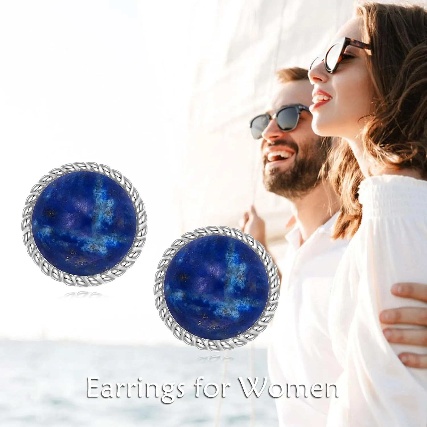 Stud Earrings Sterling Silver Opal/Black Onyx/Pearl/Moss Agate/Olivine Peridot/Pink Cat Eye Stone/Lapis Lazuli/Larimar Stud Earrings Jewelry Birthday Christmas Gifts for Women Teens