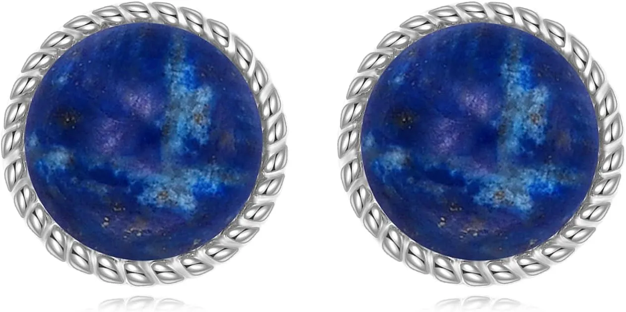 Stud Earrings Sterling Silver Opal/Black Onyx/Pearl/Moss Agate/Olivine Peridot/Pink Cat Eye Stone/Lapis Lazuli/Larimar Stud Earrings Jewelry Birthday Christmas Gifts for Women Teens