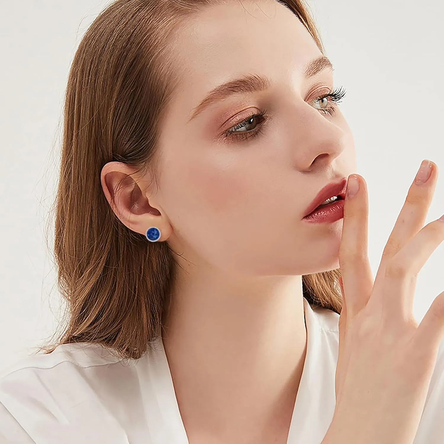 Stud Earrings Sterling Silver Opal/Black Onyx/Pearl/Moss Agate/Olivine Peridot/Pink Cat Eye Stone/Lapis Lazuli/Larimar Stud Earrings Jewelry Birthday Christmas Gifts for Women Teens