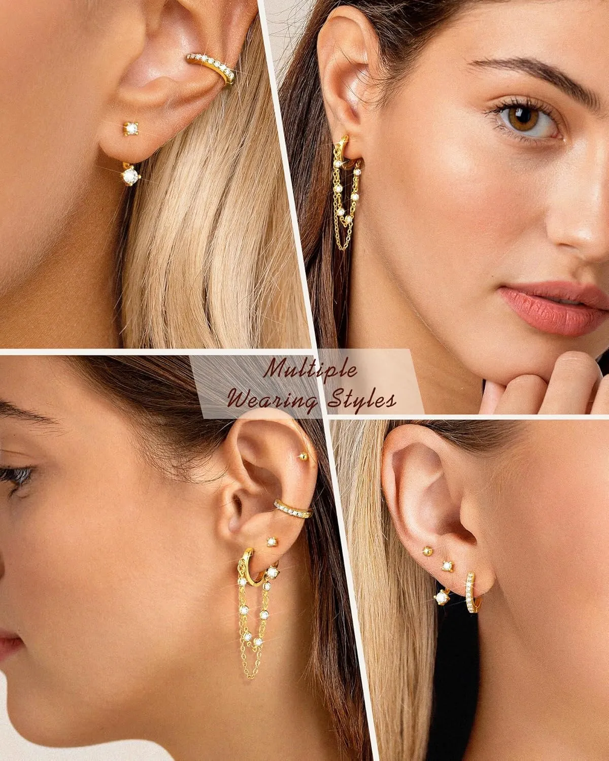 Tassel Chain Small Gold Hoop Dangle Earring For Women Huggie Earring Heart Star CZ 14K Gold Plated Fashion Jewelry Friendship Gift