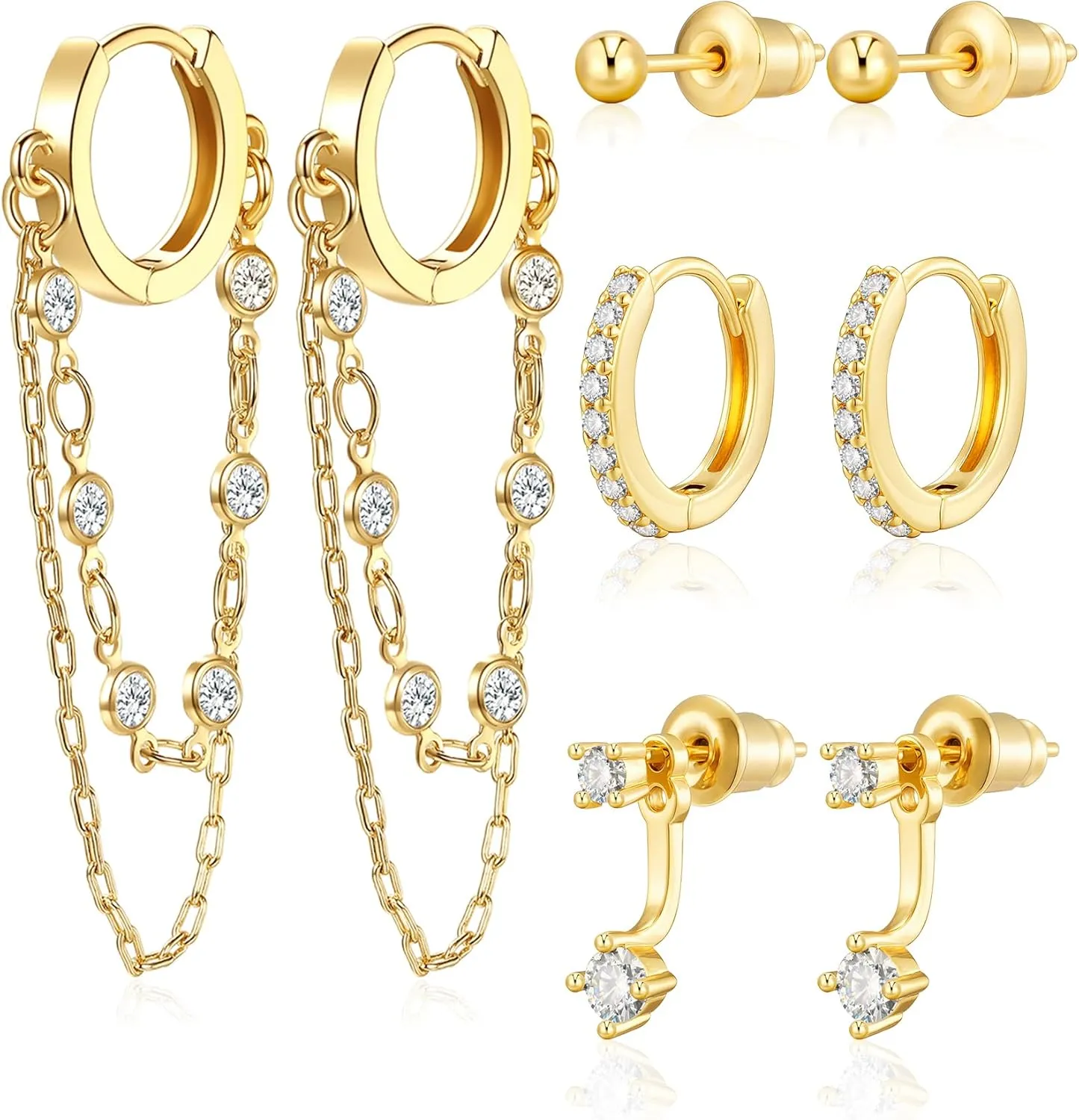 Tassel Chain Small Gold Hoop Dangle Earring For Women Huggie Earring Heart Star CZ 14K Gold Plated Fashion Jewelry Friendship Gift