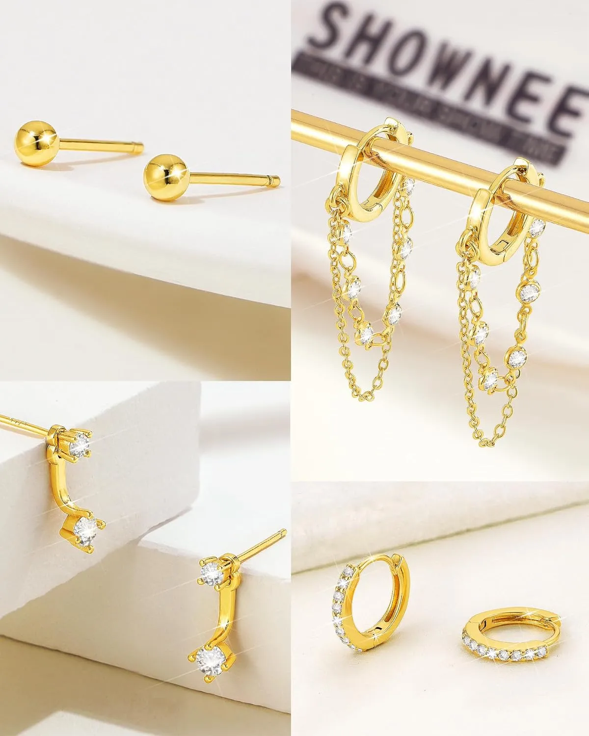 Tassel Chain Small Gold Hoop Dangle Earring For Women Huggie Earring Heart Star CZ 14K Gold Plated Fashion Jewelry Friendship Gift