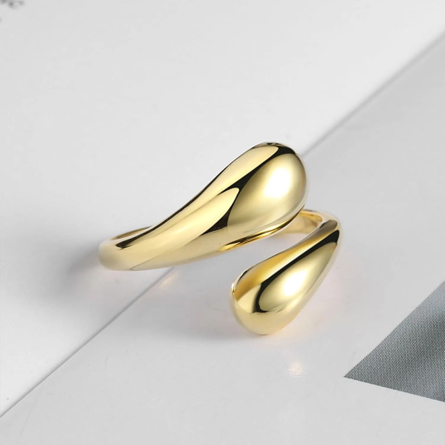 Teardrop Chunky Rings for Women Thick Statement Rings Adjustable Chunky Gold Rings Simple Stackable Band Rings