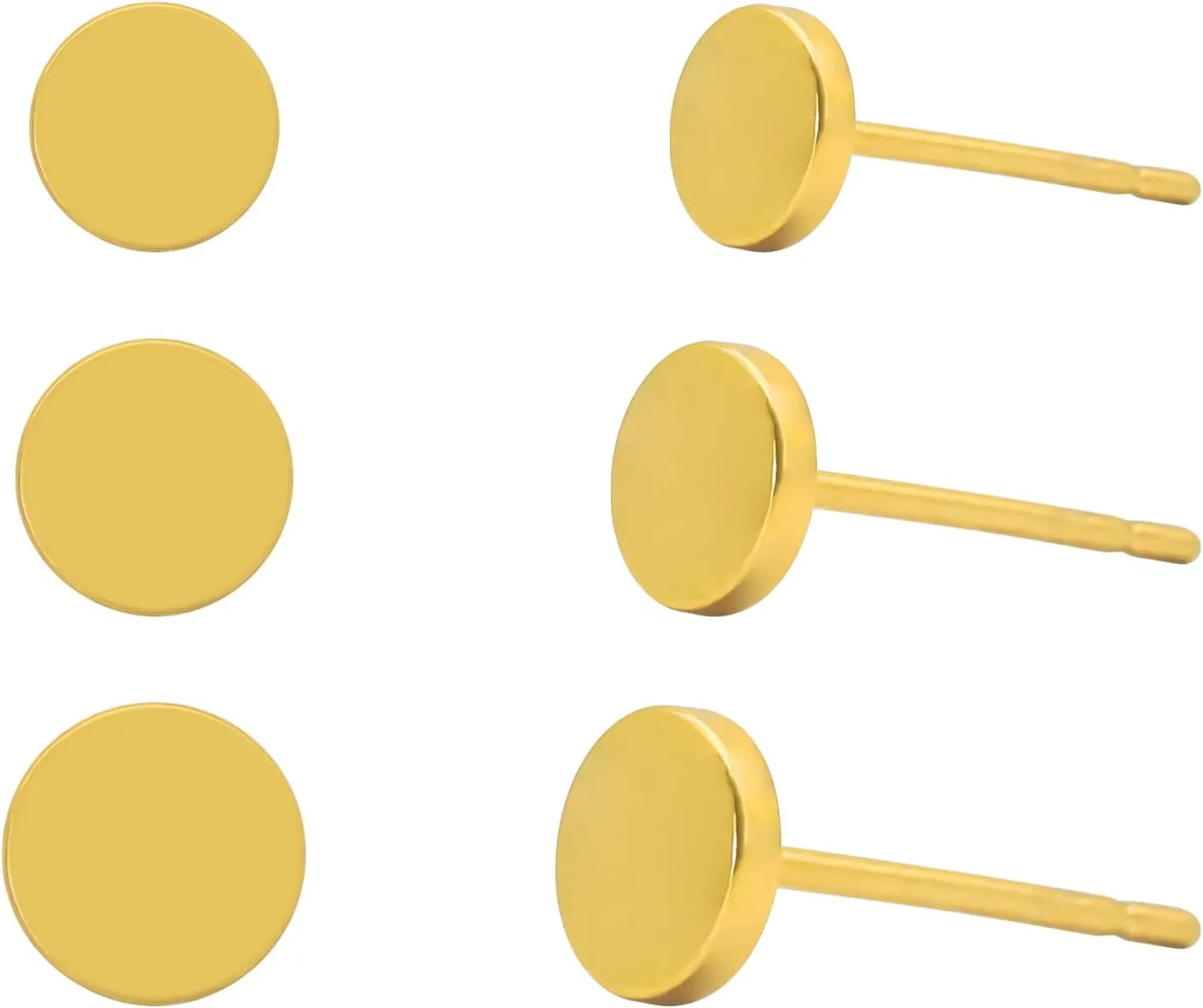 Titanium Flat Dot and Ball Stud Earrings Hypoallergenic for Women Men Rose Gold/Gold/Silver/Black Round Disc Earrings 3mm-6mm Options for Sensitive Ear(2pcs)