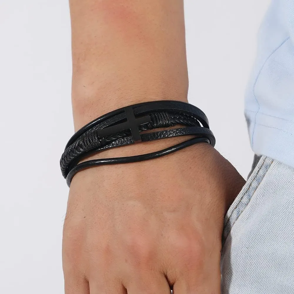 To My Man/Son/Grandson/Uncle/Brother/Bracelet- I Will Always Be With You Braided Leather Bracelet for Men, Handmade Mens Braided Leather Bracelet Bangle Wristband