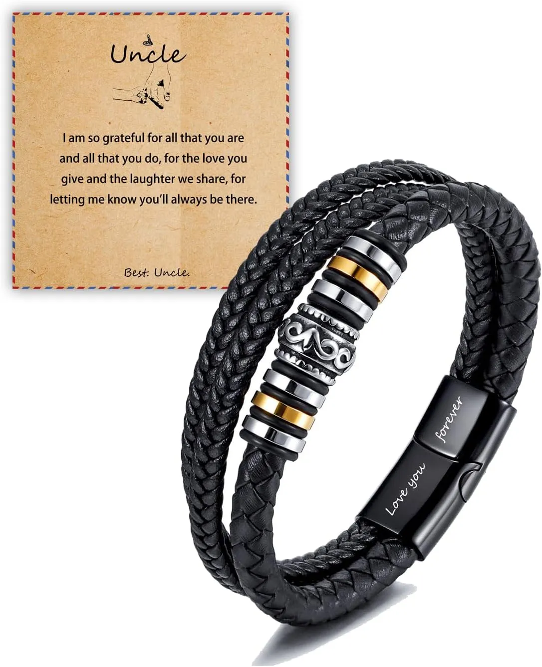 To My Man/Son/Grandson/Uncle/Brother/Bracelet- I Will Always Be With You Braided Leather Bracelet for Men, Handmade Mens Braided Leather Bracelet Bangle Wristband