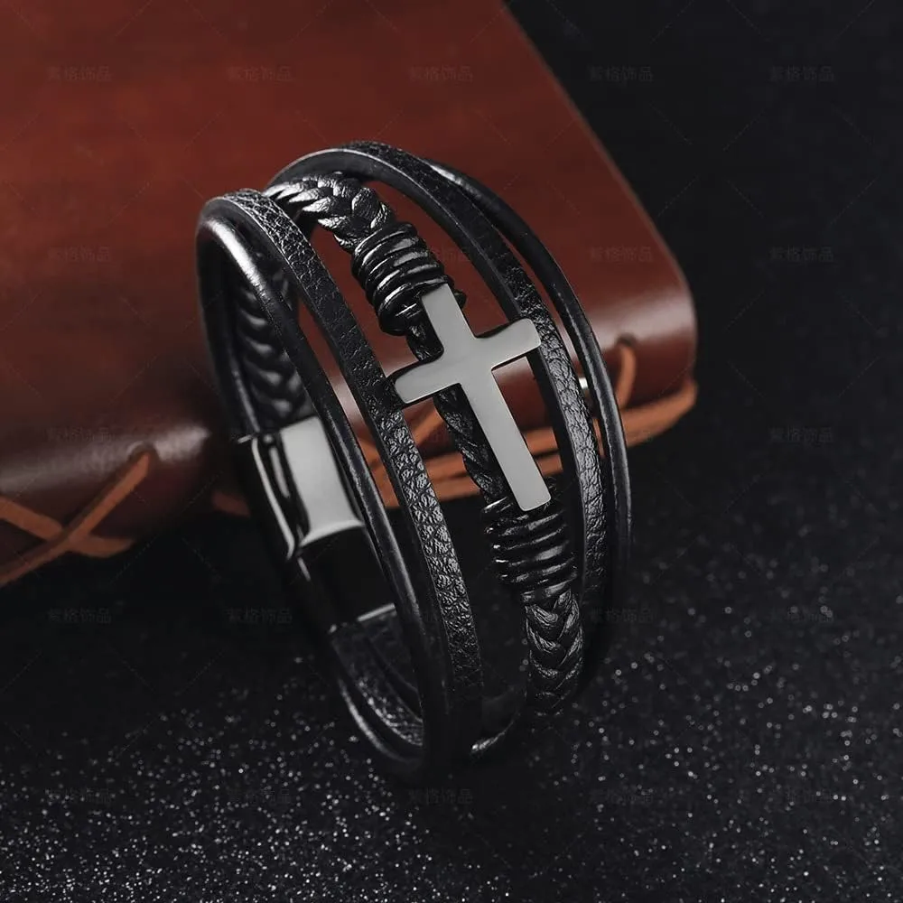 To My Man/Son/Grandson/Uncle/Brother/Bracelet- I Will Always Be With You Braided Leather Bracelet for Men, Handmade Mens Braided Leather Bracelet Bangle Wristband
